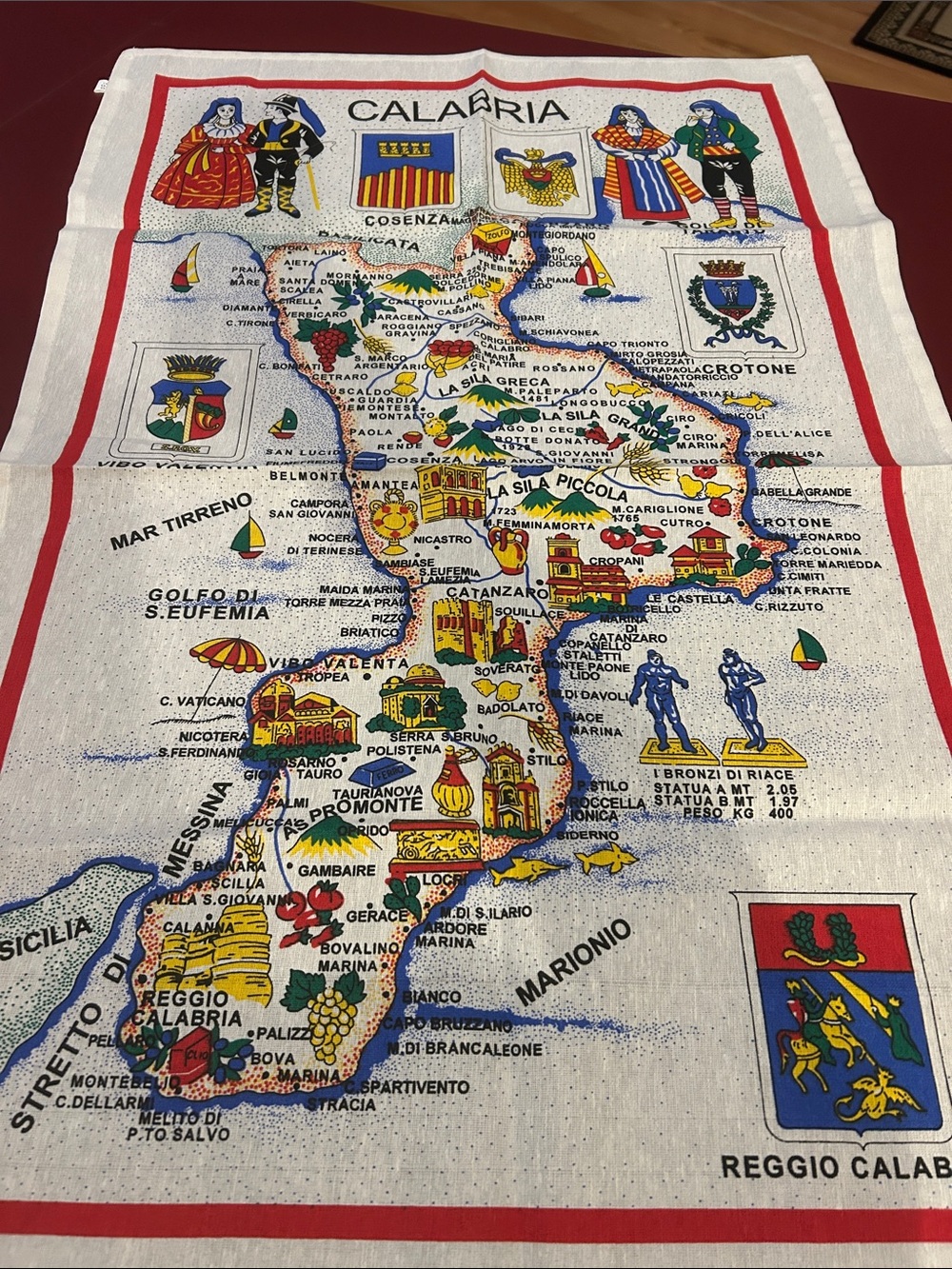 Calabria Map Tea Towel - Colorful Italian Souvenir, 22x34